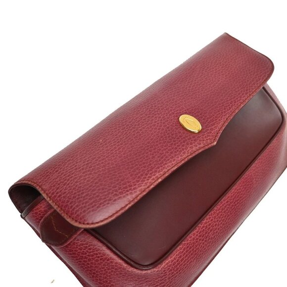 MUST DE CARTIER 2C Logo Clutch Hand Bag Leather Red GHW Spain 60KB362 - Picture 10 of 16